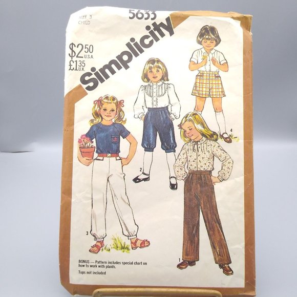 Vintage Sewing PATTERN Simplicity 5633, Childs 1982 Pull On Pants Banded Pants - Picture 1 of 2